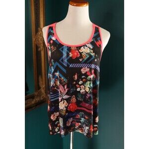 FLX  Dark Floral Athletic Leisure Tank Top Racer Back Yoga Workout XL